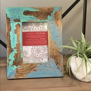 Wood and turquoise picture frame 4x6